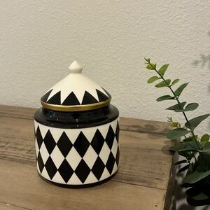 Small Black and White Diamonds Print Ceramic Canister.